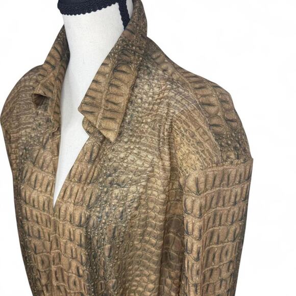 Women’s Brown Crocodile Print Bodysuit Blouse Tan Textured Long Sleeve Top (L) - Picture 6 of 6